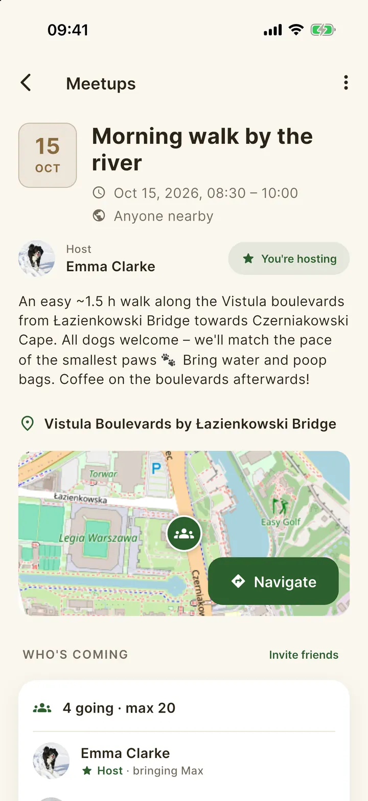 Meetup details with the list of attendees